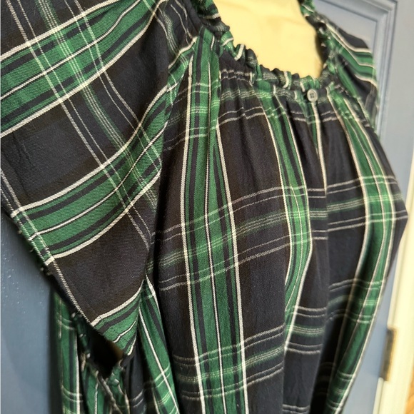 LOFT Plaid Cap Sleeve Flounce Dress Green/Navy Size 12 - Picture 4 of 9
